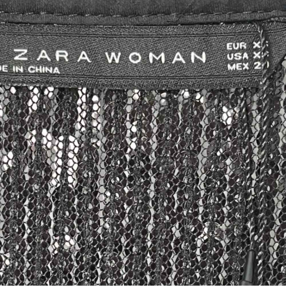 Zara Black Sequin Dress with Floral Accents size XS NEW - Picture 6 of 10